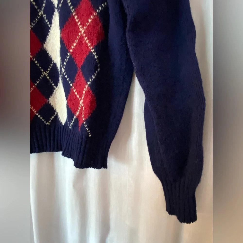 Vintage Billy Kelly 100% Wool Argyle Navy Blue & Maroon Sweater Made in Ireland - Picture 6 of 7